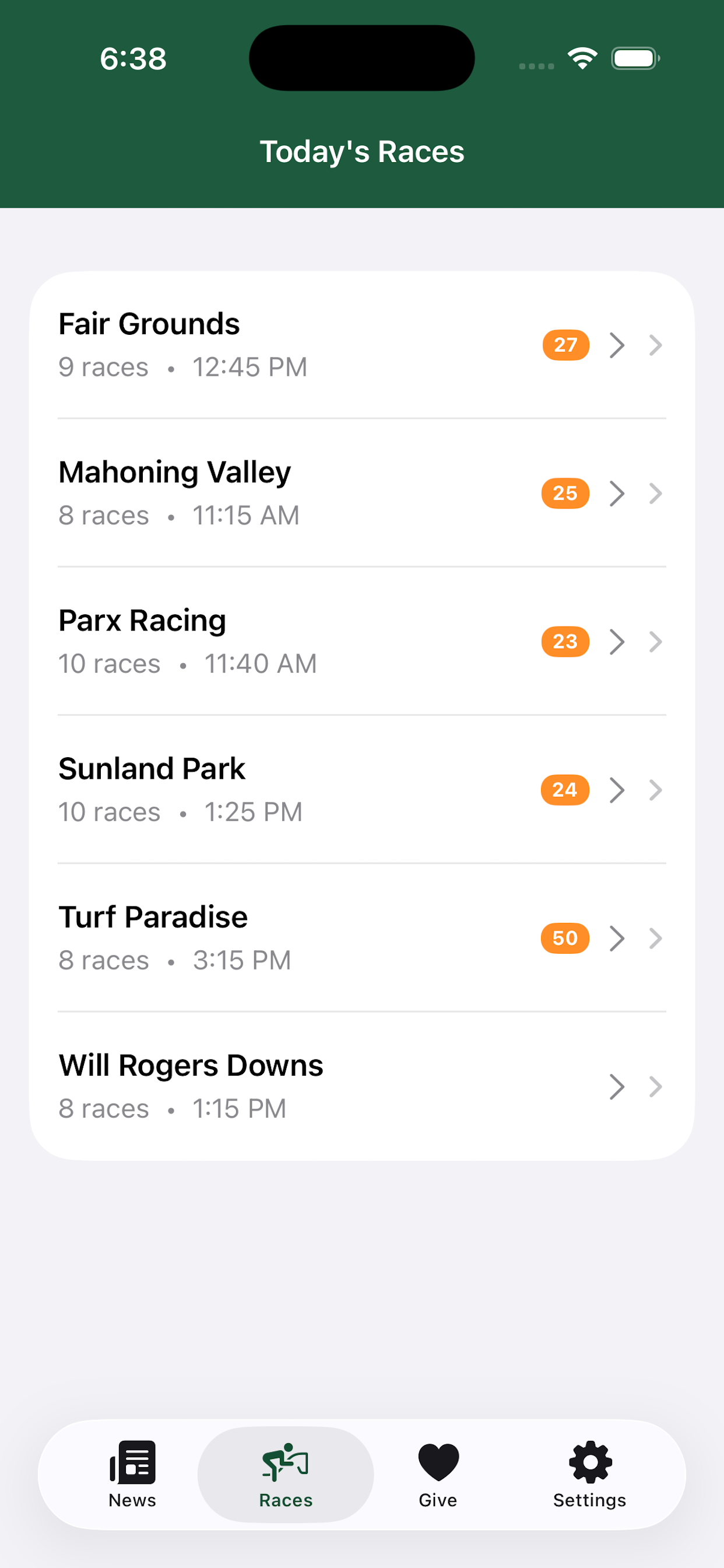 EquiBrief race schedule